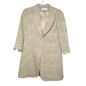 NINE WEST Button Blazer Coat 3/4 Sleeve Notch Lapel Metallic Beige Size Medium